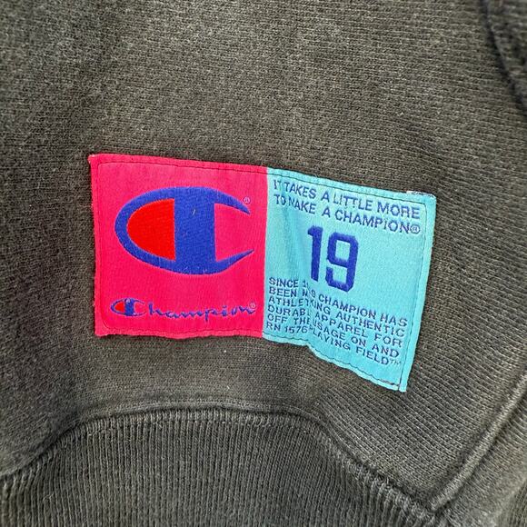 Champion Hoodie Unisex M Black Teal Pink Script Reverse Weave Logo Casual - Picture 5 of 12